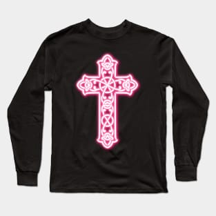 Pink Neon Celtic Knot Cross Long Sleeve T-Shirt